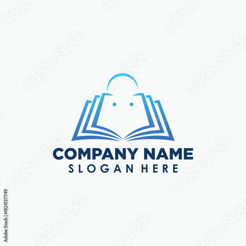 book and shopping bag logo template, market education logo design