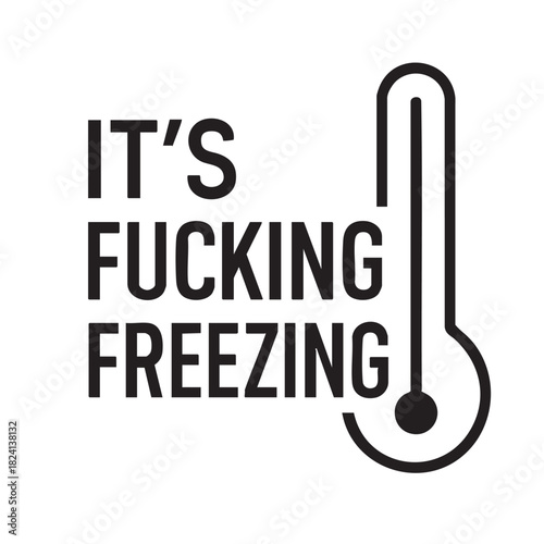 A bold graphic design features the phrase it s fucking freezing alongside a simple thermometer illustration