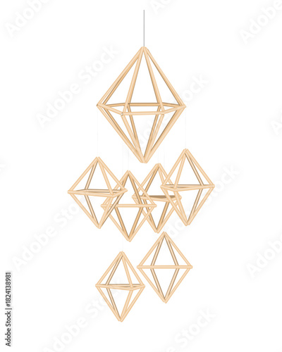 Christmas straw spider decoration element. Ukrainian and Scandinavian himmeli hanging straw holiday decoration. Vector isolated illustration