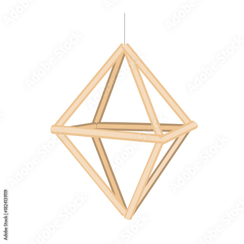 Christmas straw spider decoration element. Ukrainian and Scandinavian himmeli hanging straw holiday decoration. Vector isolated illustration