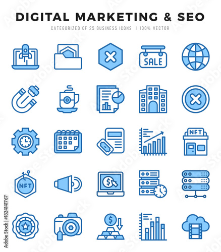 Digital Marketing & SEO Icon Pack 25 Vector Symbols for Web Design.