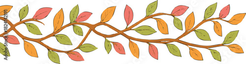 Decorative Autumn Leaves and Branches Border