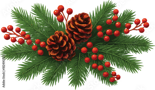 Pine Branch Arrangement with Cones and Berries