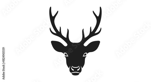 Silhouette of a deer head with large antlers isolated on