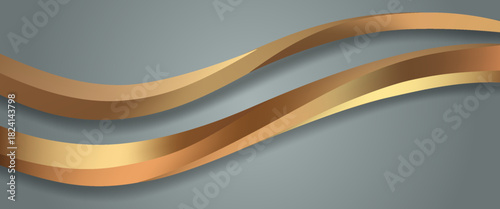 Gold and white wave with a shiny, reflective surface. The wave is long and curvy, and it is floating in the air