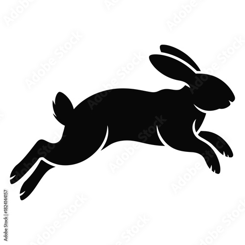Black silhouette of a rabbit leaping or running in profile view, isolated on white background