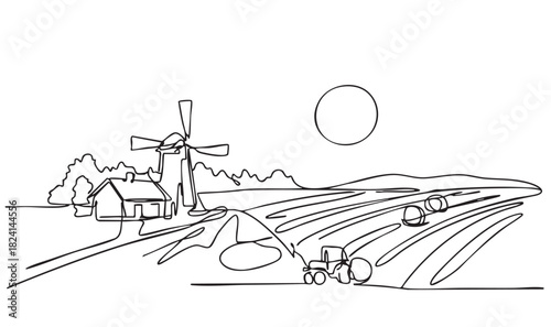 line sketch doodles harvest village fields