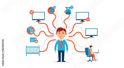 Professional Man Multitasking Work Life Balance Responsibility