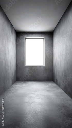 Empty concrete room with single bright window