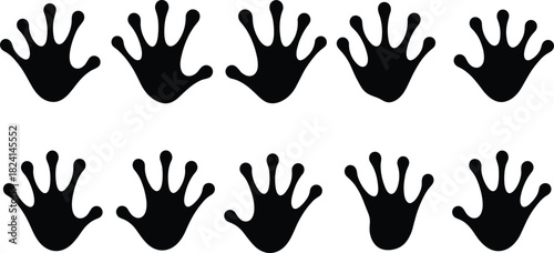 Set of Black Frog or Gecko Footprints Vector Icons - Amphibian and Reptile Paw Print Silhouettes for Nature and Swamp Design