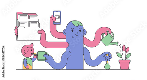 Multitasking Efficiency and Business Workflow Management Illustration