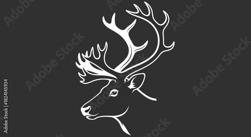 White outline drawing of a majestic deer head with large antlers