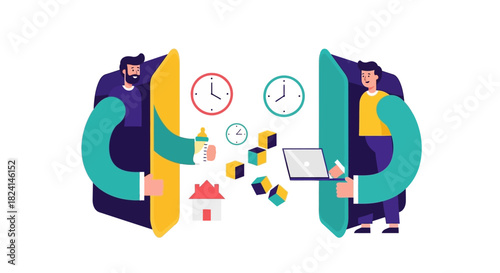 Work Life Balance, Remote Work, and Flexible Schedule Illustration
