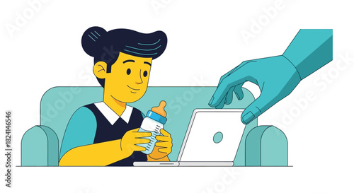 Remote Work Parenting and Work Life Balance Illustration