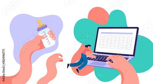 Work-Life Balance and Parenting Multitasking Illustration