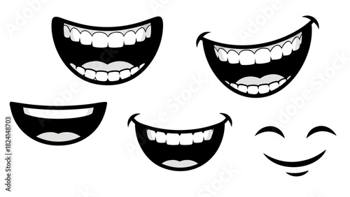 Cartoon Mouths Set Smiling Expressions Vector Illustration