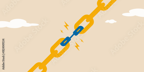 Broken chain link symbolizing weakness and failure