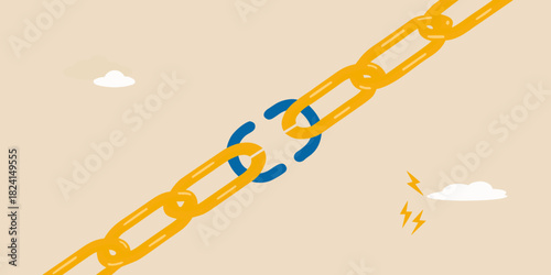 Broken chain link symbolizing weakness and failure