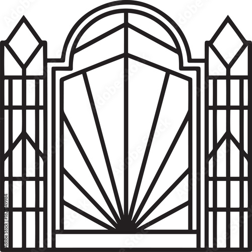 Art deco style ornate doorway with decorative fencing