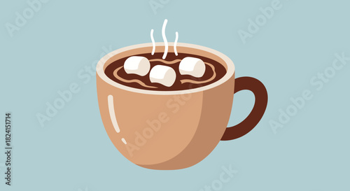 Cozy cup of hot chocolate with marshmallows and steam illustration