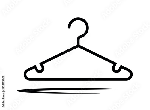 A simple black and white line drawing of a clothes hanger casting a shadow.