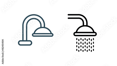 Two stylized icons depict a shower head, one with water droplets falling from it, representing hygiene and cleansing.