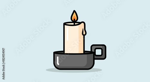 Simple illustration of a lit white candle in a dark holder