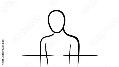 A simplified line drawing of a human torso with horizontal lines extending from the sides, suggesting a measurement or boundary.