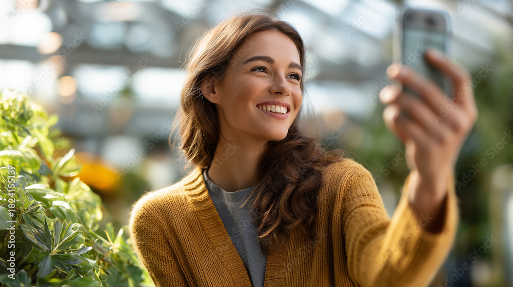 custom made wallpaper toronto digitalYoung individual takes self portrait in greenhouse surrounded by lush vegetation faceless woman defocused daylight background joy relaxation moment botanical setting scene wit