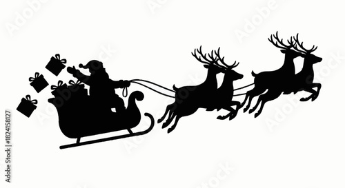 Santa Claus sleigh silhouette with reindeer