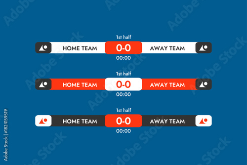 Red and black vector bottom banners, game score, team sport, match broadcast