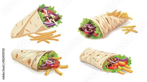 Cartoon Style Doner Kebab Wrap Vector Illustration