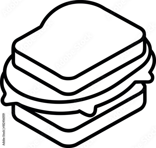 Grilled Cheese Sandwich Line Drawing with Rounded Top Bread Slice