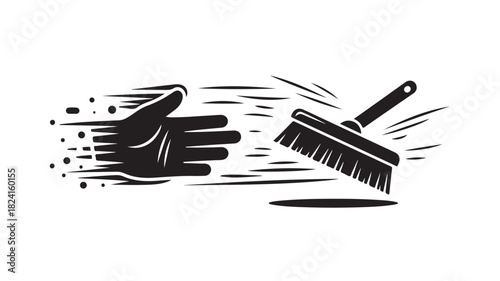 Dynamic cleaning action with hand and brush symbolizing swiftness and efficiency, perfect for illustrating home care, sanitation, or detailing services with a modern touch