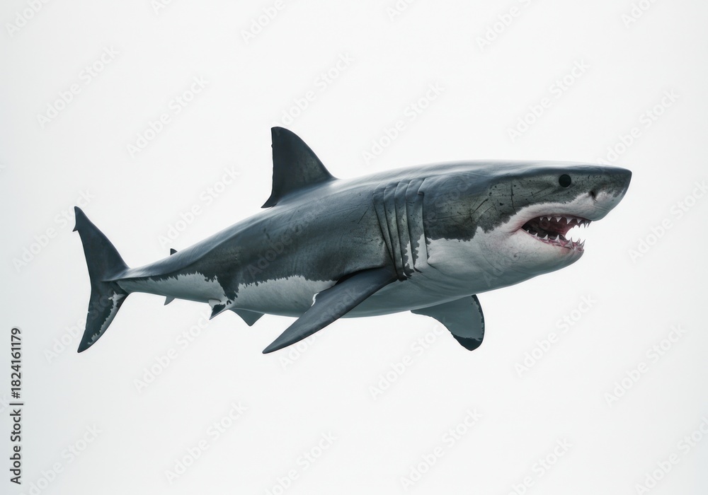 Fototapeta premium Large Realistic Shark Model with Open Mouth in White Background