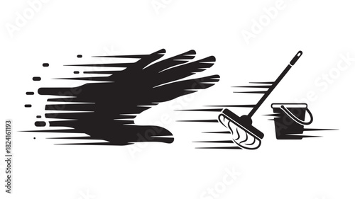 Speedy cleaning service delivering sparkling results with mop and bucket, promising efficiency and a spotless home, perfect for advertising professional housekeeping solutions