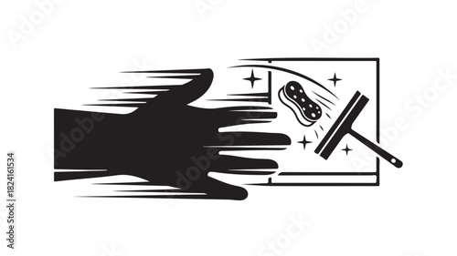 Professional cleaning service wiping glass surfaces with sponge and squeegee for sparkling results, a symbol of cleanliness and efficiency in home or business maintenance