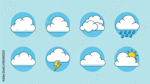 Cartoon Clouds Collection on Blue Sky