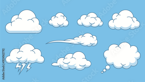 Cartoon Clouds Collection on Blue Sky