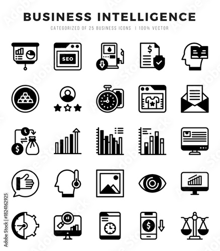 Vector Business Intelligence types icon set in Lineal Filled style. vector illustration.