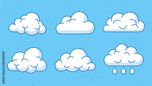 Cartoon Clouds Collection on Blue Sky