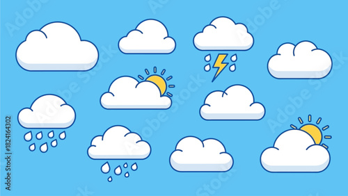 Cartoon Clouds Collection on Blue Sky