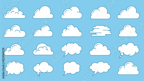 Cartoon Clouds Collection on Blue Sky
