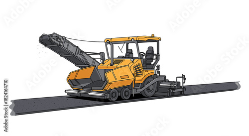 A yellow asphalt paving machine laying a new road surface, showing detail.