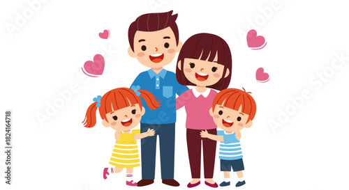 Joyful illustration capturing loving family moments with parents and happy children, embodying togetherness