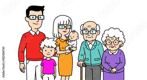 Vibrant multi-generational family illustration showcasing diverse ages, strong bonds, and shared happiness