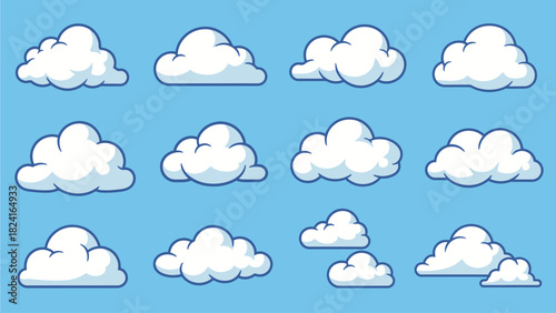 Cartoon Clouds Collection on Blue Sky
