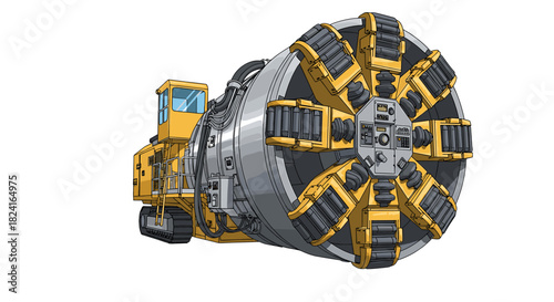 A large yellow and grey tunnel boring machine, ready for excavation.