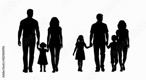 Silhouettes of families walking hand in hand, representing togetherness, love, and childhood journeys