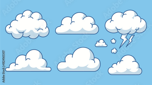 Cartoon Clouds Collection on Blue Sky